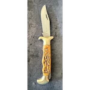 VTG Stainless Steel Folding Knife w/ Brass & Stag Style Handles - Pakistan Made